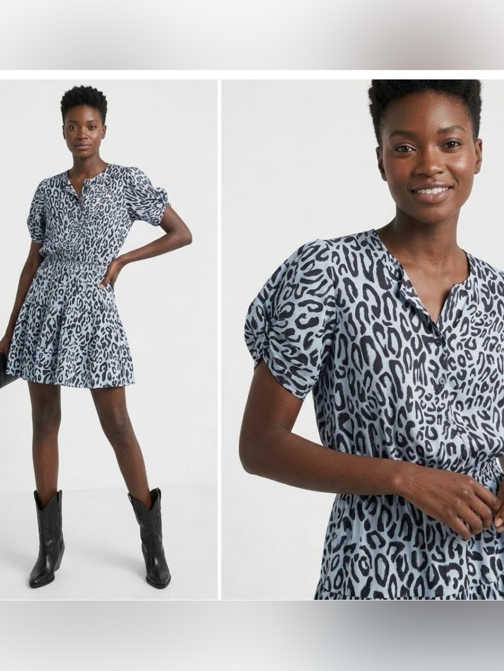 Rebecca Minkoff Animal Print Dress Size Small Ruffle Short Puff Sleeve